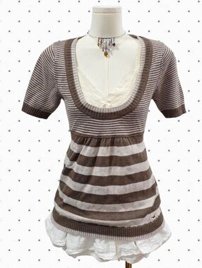 Hollister vintage knit brown/light brown babydoll top